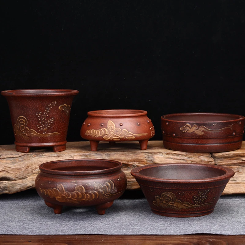 Chinese Style Bonsai Pots Purple Clay Flower Pot Chinese Flower Pot