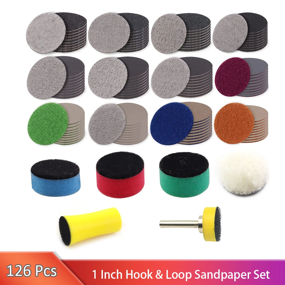 

126 pcs 1 Inch Sandpaper assortment Grit Wet Dry Sanding Disc Backing Pads with 1/8" Shank Backing Pad sponge polishing pad head