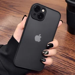 Luxury Shockproof Matte Phone Case with Transparent Bumper Cover for iPhone 14 Pro (Black)