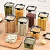 460-1800ml Sets Stackable Kitchen Sealed Jar Plastic Food Storage Box Multigrain Tank Bottle Dried Fruit Tea Storage Containers 6