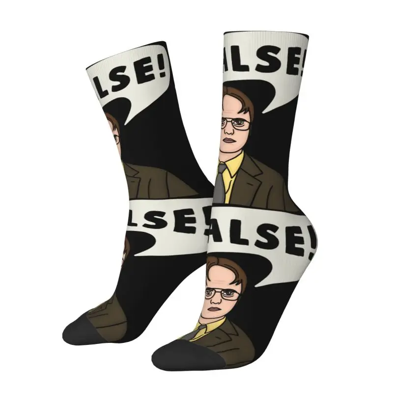 

Dwight Schrute False Men's Crew Socks Unisex Fun The Office TV Happy Pattern Spring Summer Autumn Winter Dress Socks