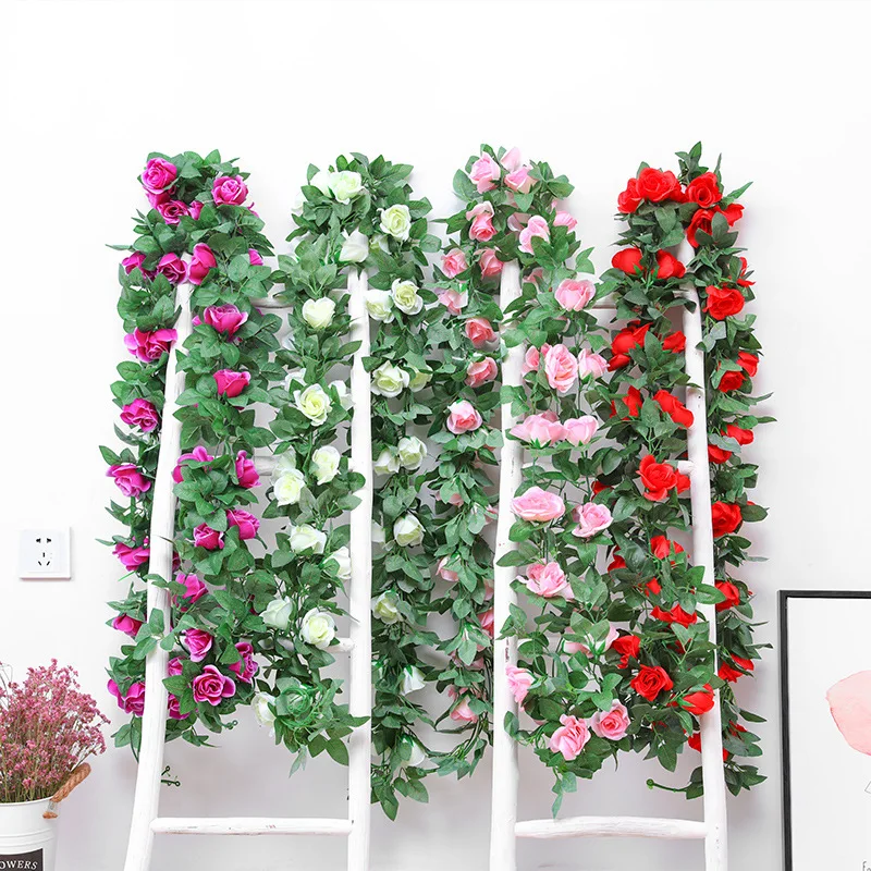 Silk Artificial Rose Vine Hanging Garland for Elegant Wall and Home Decoration