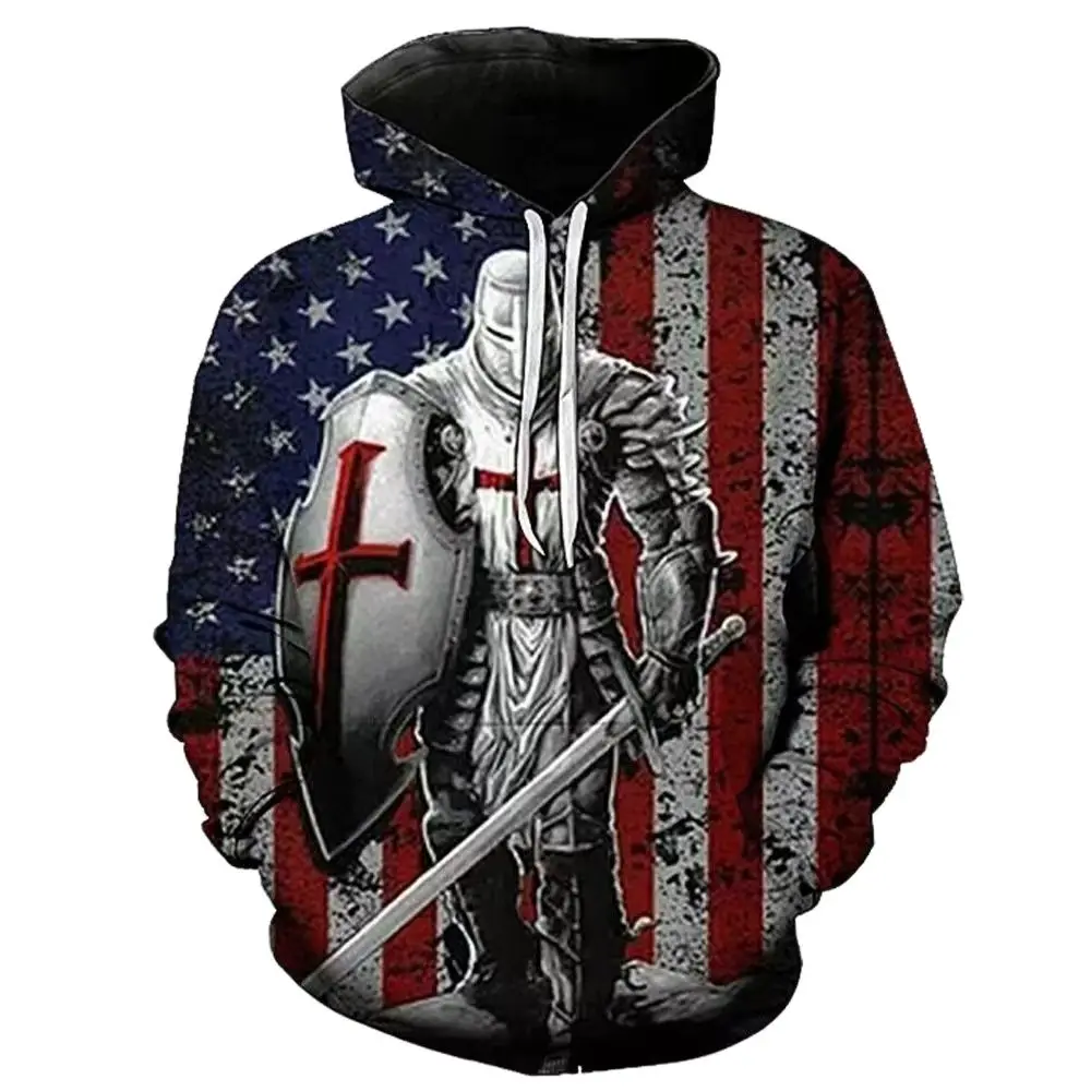 2022 New Knights Templar Hoodie 3d Sweater Men's Hoodie Streetwear Y2k Men's Clothing Autumn and Winter Plus Size Looses Sweater