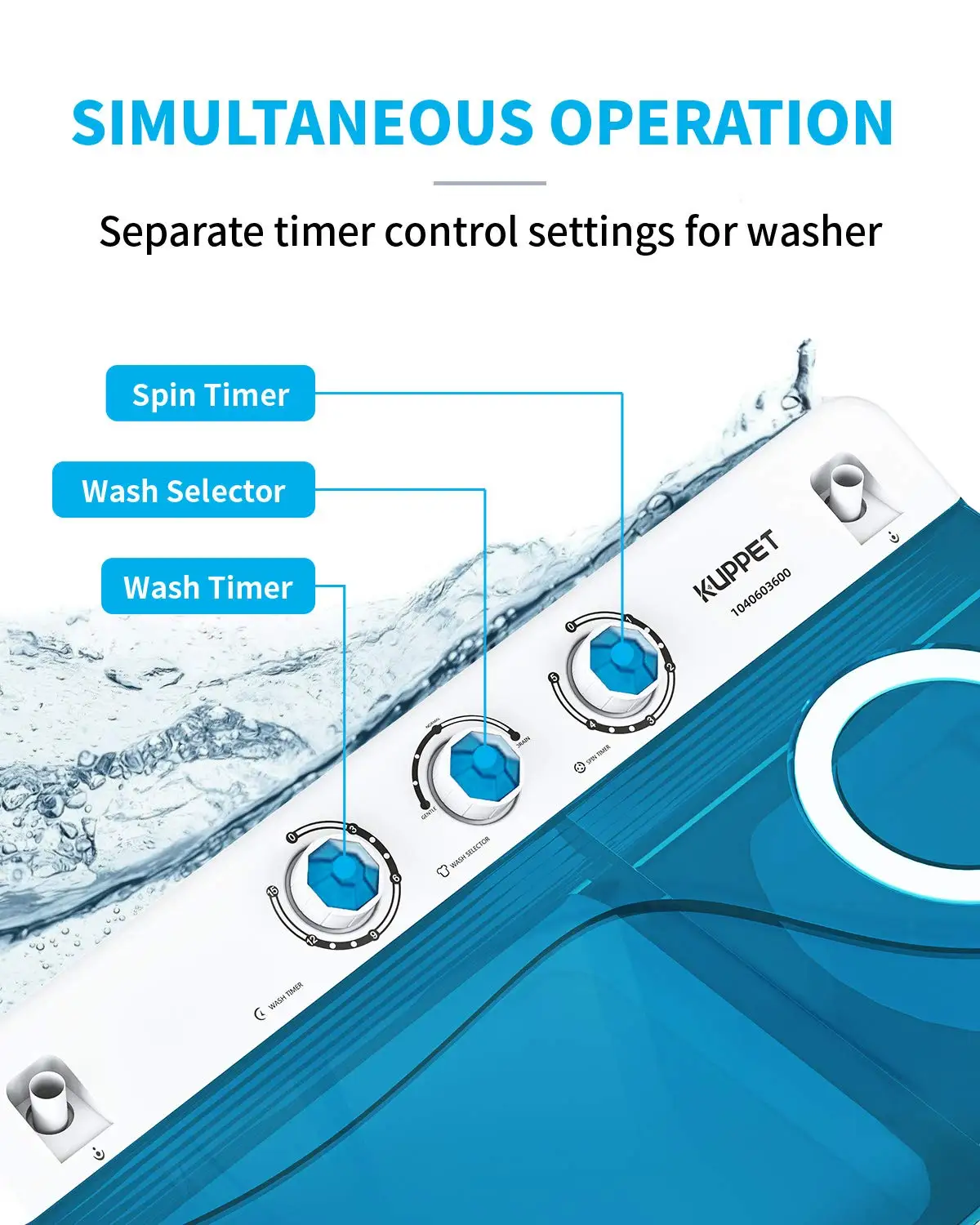 Compact Twin Tub Portable Mini Washing Machine 26lbs Capacity Washer(18lbs)&Spiner(8lbs) Built-in Drain Pump Semi-Automatic 5