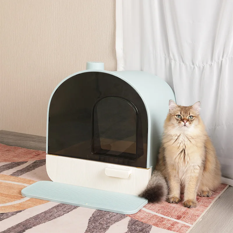 

Fully Enclosed Cat Toilet Creative Transparent Household Pet Cat Drawer with Lid Litter Box Leakproof Pet Toilet Cat Supplies