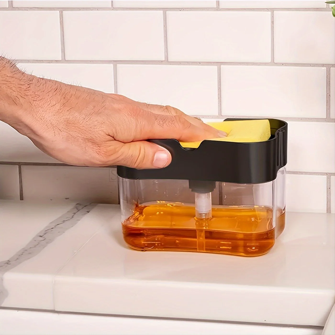 Kitchen Dish Soap Dispensers ,Liquid Soap Dispenser Kitchen SoapDispenser with Sponge Holder,Sponge Caddy Pump Dispenser