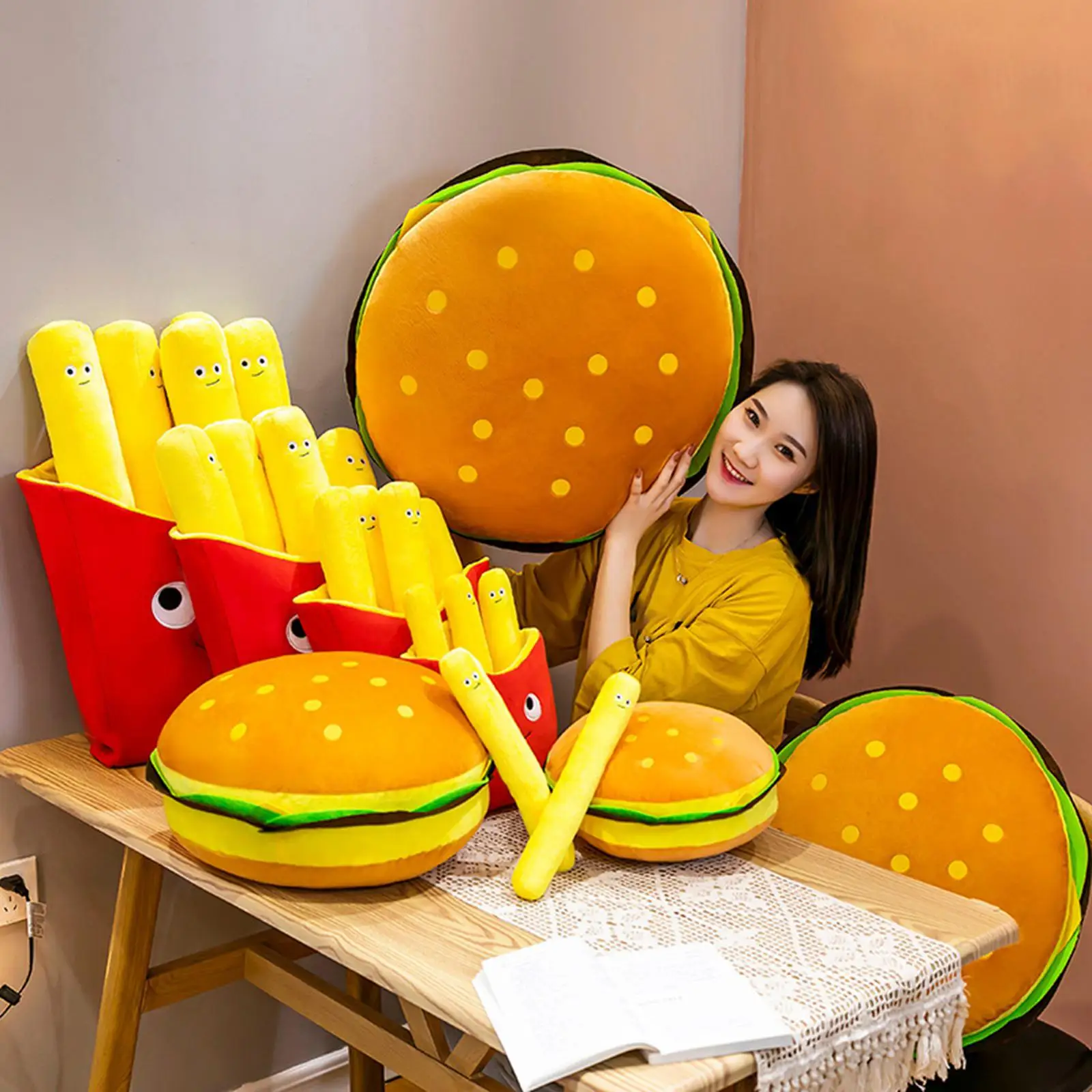 햄버거 모양 쿠션 베개 침실 선물 홈 포토 소품 사무실 치즈버거 플러시 장난감 작업용 데스크탑 자동차 어린이용