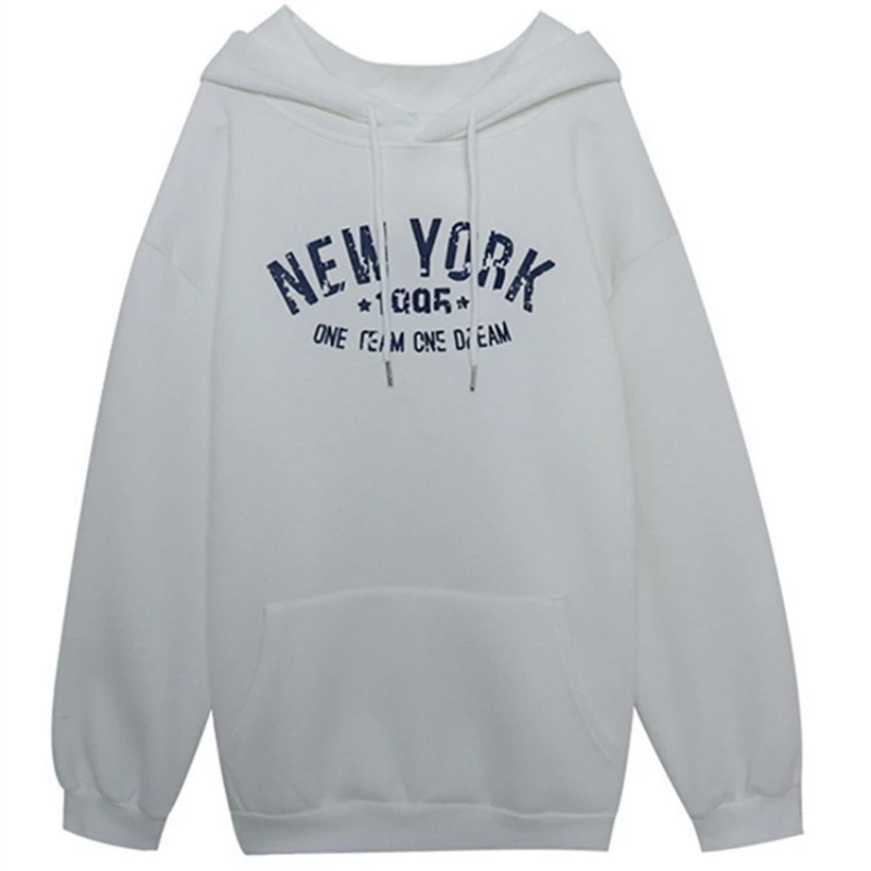 Womens Clothing Streetwear Sweatshirt Fashion Hoodie Letter Printing Long Sleeves Casual Warm Oversize Baggy Ladies Tops Autumn