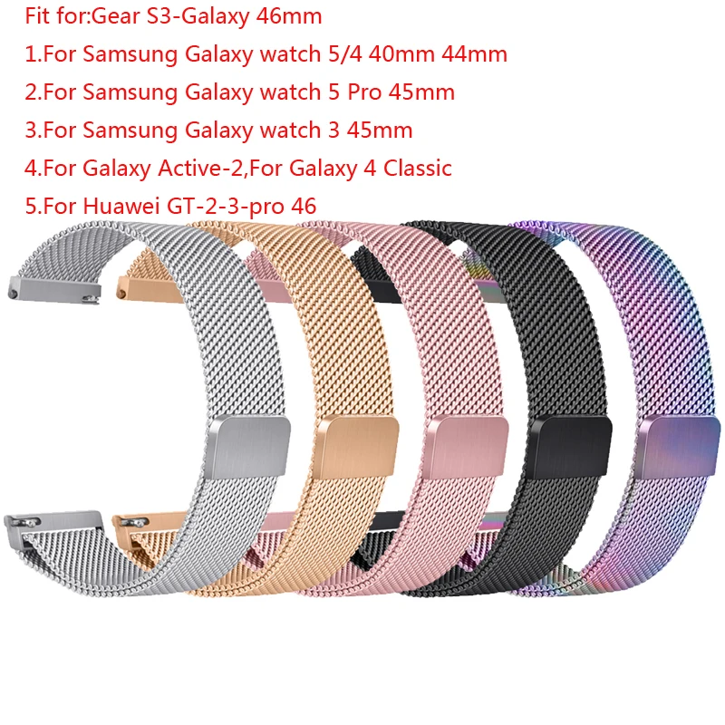 

20mm 22mm Watch Strap For Samsung Galaxy watch 5/4 44mm 40mm/5 pro 45mm/Classic 46mm 42mm/Active 2 Metal Loop Wristband Bracelet