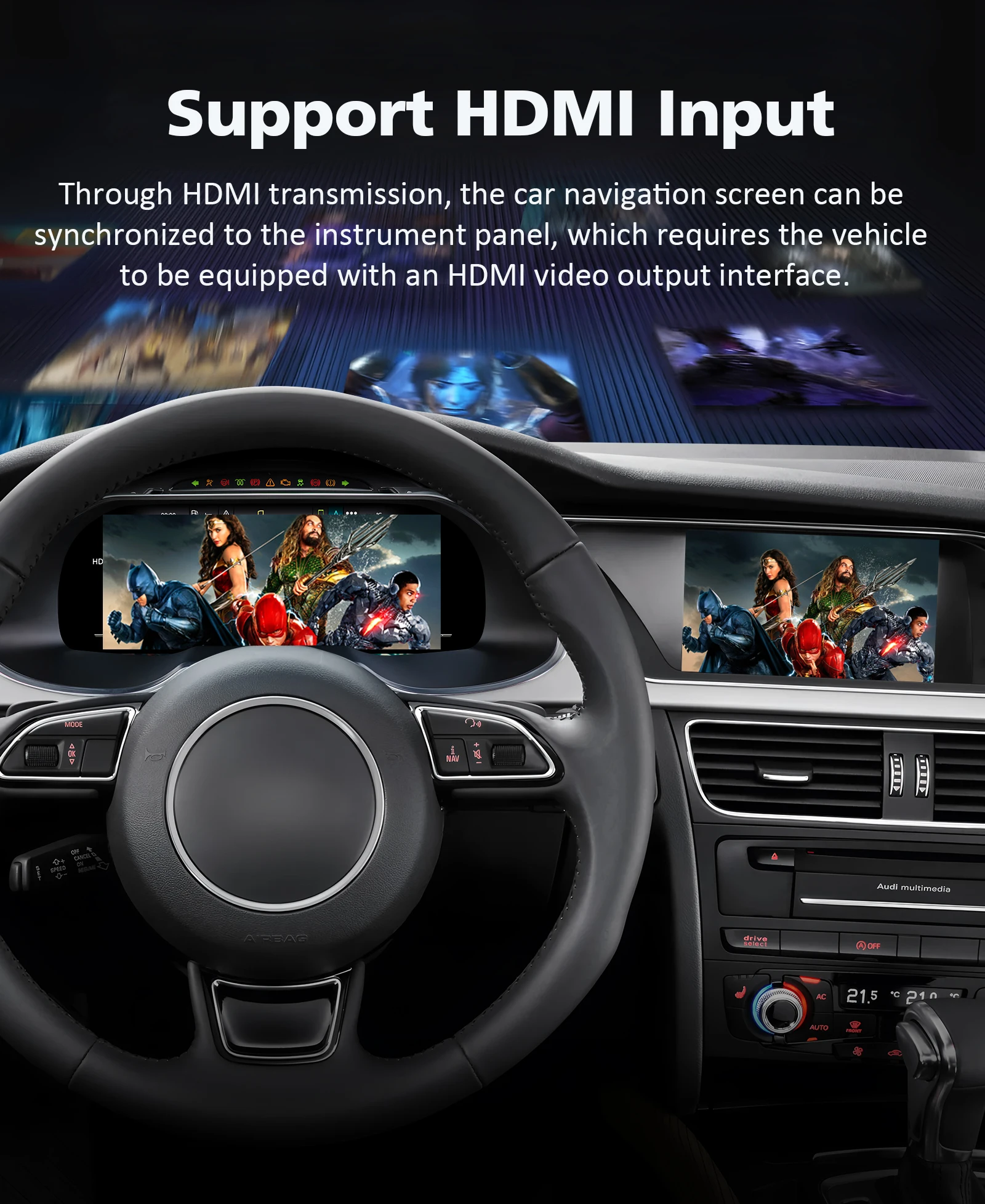 12.3인치 디지털 계기판 자동차 대시보드 패널 (아우디 A4 2013-2016용) CarPlay, 안드로이드 오토, HDMI, LCD 화면 지원