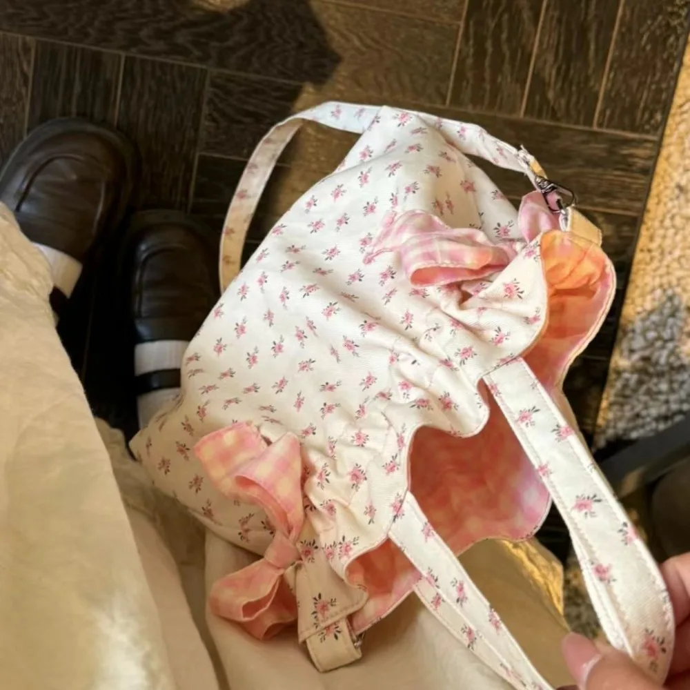 Borsa a Spalla Semplice e Graziosa, Grande Capacità, Stampa alla Moda con Fiocco, Borsa a Mano in Tela Sottobraccio - immagine 5