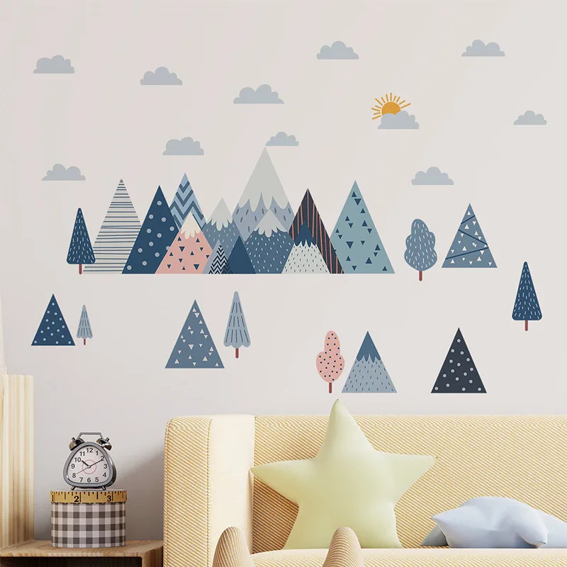 

Nordic Style Mountain Tree Cloud Wall Sticker for Kid Living Room Forest Mountain Children Bedroom Nursery Room Decoration Decal