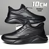 WinterFleece-Lined Men's Casual Leather Shoes 10cm Top Layer Cow Leather Sports Invisible Height Increasing Shoes Rubber Outsole