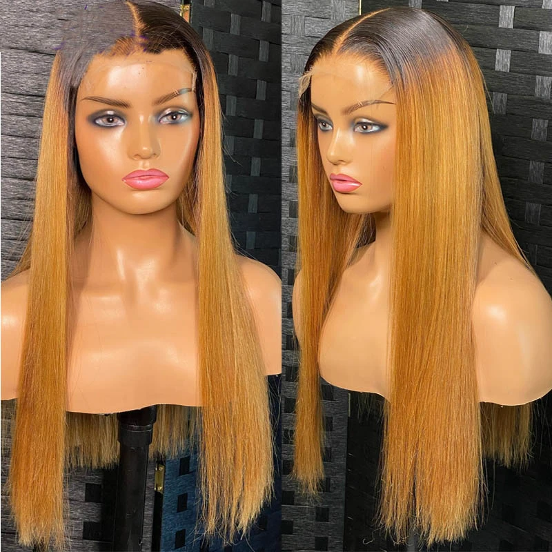 

26“Long Ombre Blonde 1B27 Straight 180Density Lace Front Wig for Black Women BabyHair Glueless Preplucked Heat ResistatDaily