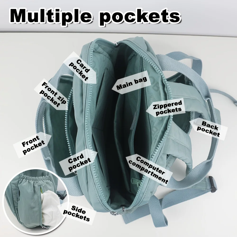Women's Nylon Travel and School Backpack with Large Capacity and Multiple Pockets