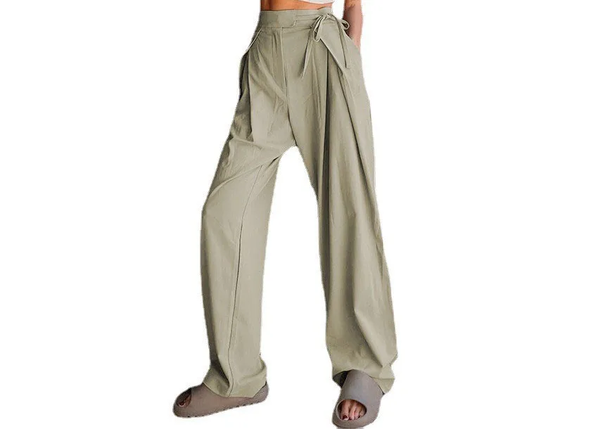 Summer New Loose Straight High Waist Casual Fashion Draped Wide Leg Pants for Women