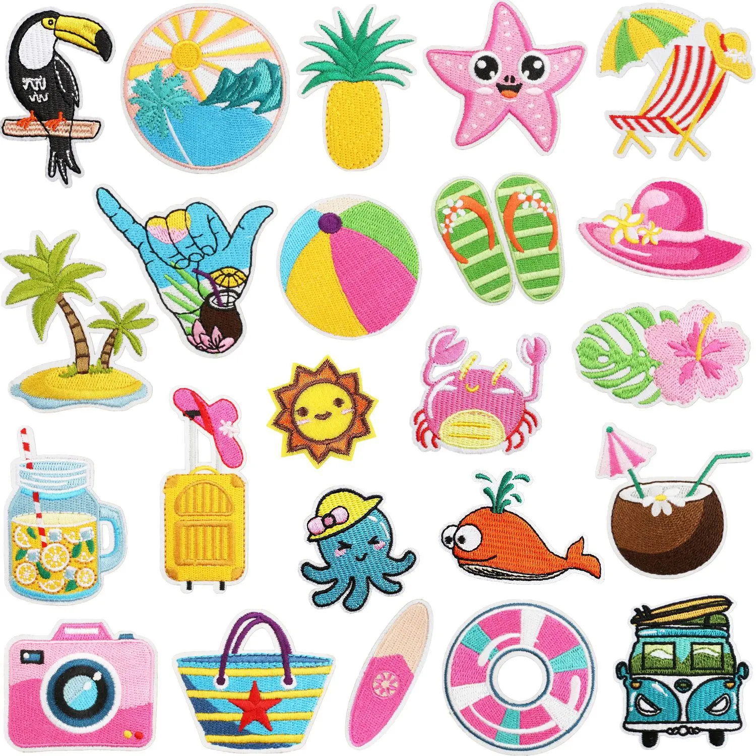 

Slipper coconut life buoy vacation Emblem Clothing Accessories Badge Sticker Embroidered Embroidery Sticker Iron-on Patches