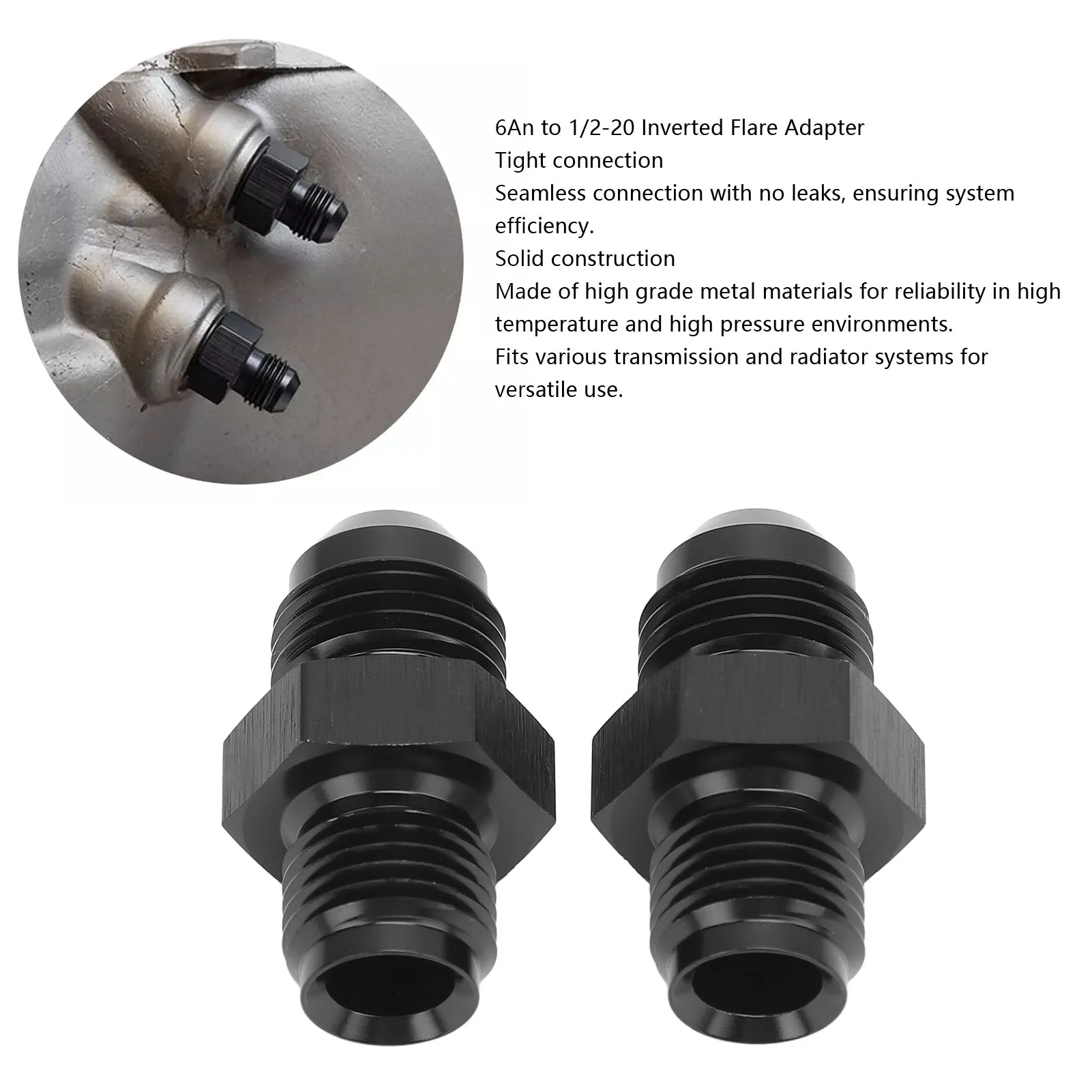 6AN To 1/2-20 Inverted Flare Adapter (Pair) - Metal Fitting For Transmission Cooler Lines