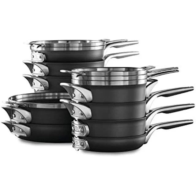 Calphalon 15-piece Pots Pans Set Stackable Nonstick Kitchen Cookware  Stay-cool Stainless Steel Hles Black - Cookware Sets - AliExpress