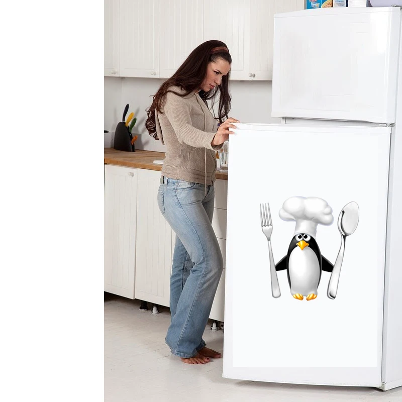 T153# Funny Penguin Chef Refrigerator Decal Kitchen Sticker wall stickers self adhesive stickers kitchen wall sticker