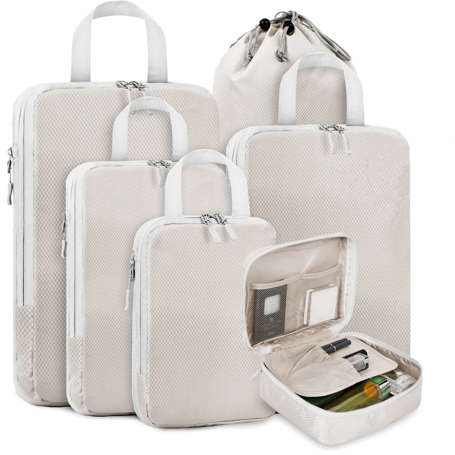 

6PCS Compressed Packing Cubes Travel Storage Set With Shoe Bag Mesh Visual Luggage Organizer Portable Lightweight Suitcase Bag