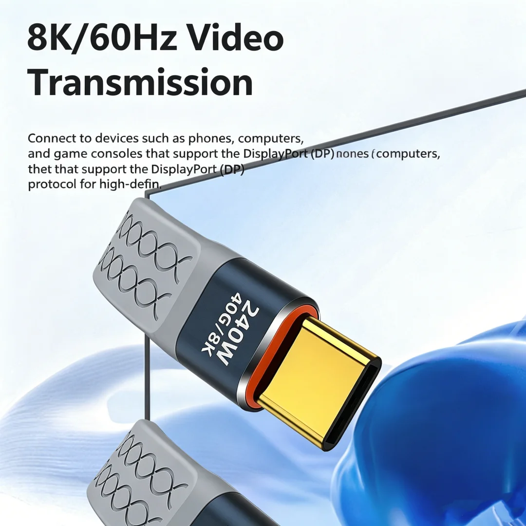 240W PD 풀 기능 플랫 USB4 타입-C 케이블 40Gbps 데이터 동기화 8K 비디오 출력 외장형 SSD용 충전 케이블