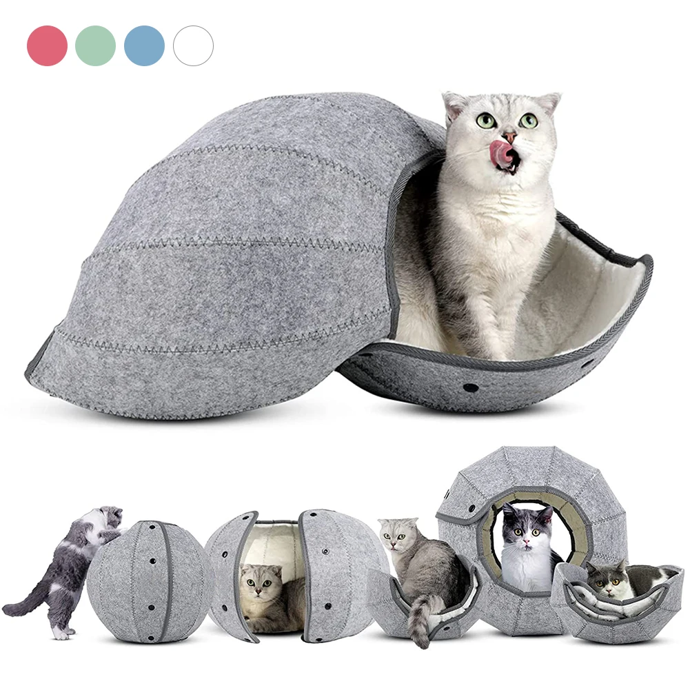 

Ball Shape Foldable Cat Toys Bed House Interactive Cat Tunnel Toy Dual Use Indoor Toys Cats House Shell Kitten Cave Cushion Cats