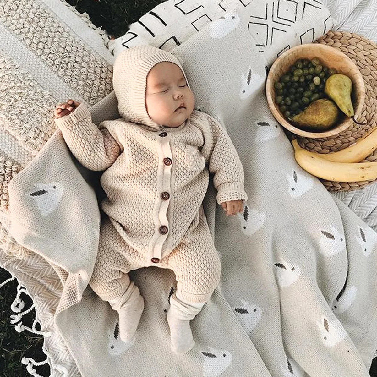 

Newborn Baby Rompers Long Sleeve Knitted Baby Sweater Romper + Warm Hat Clothes Suit Toddler Knitted Jumpsuits Outfits Babies