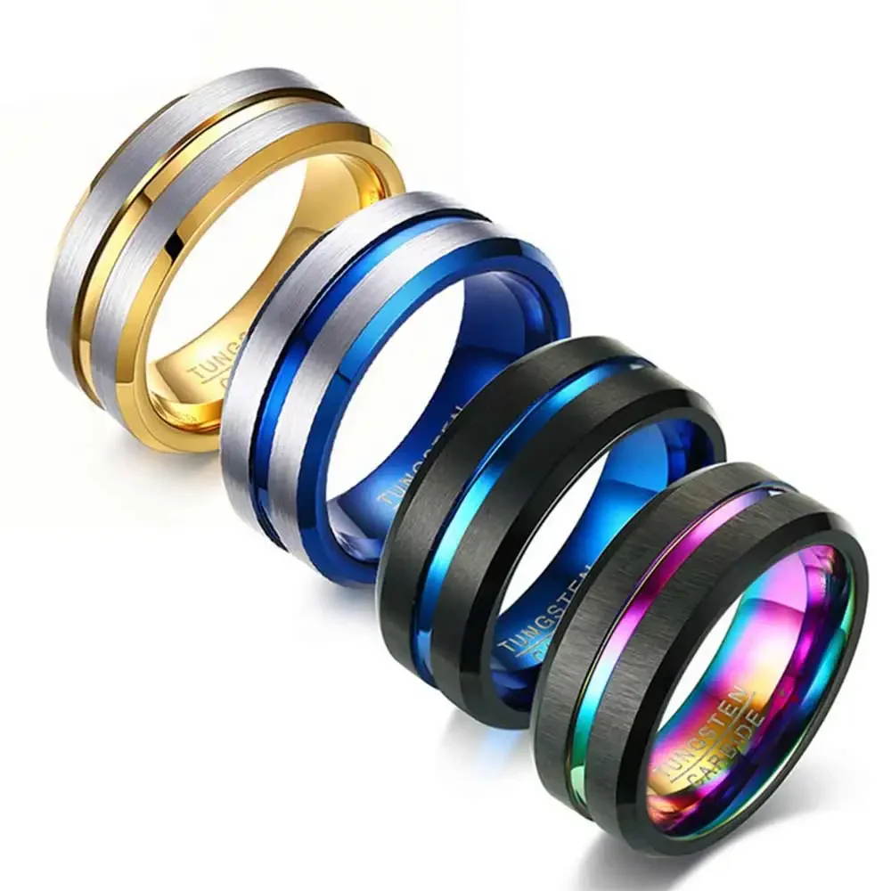 JHSL High Quality Classic Golden Blue Black Tungsten Rings for Men Fashion Jewelry Anniversary Gift Size 8 9 10 11 12