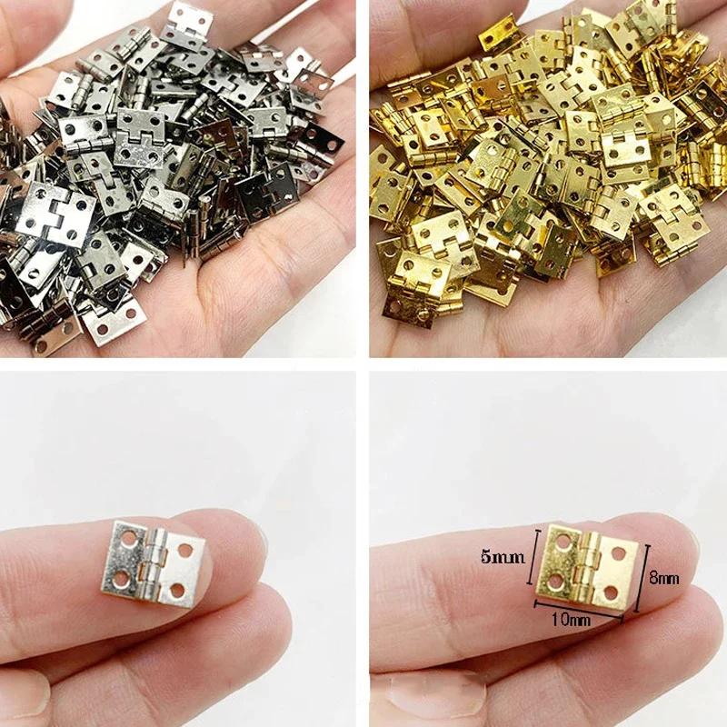 50pcs Brass Plated Mini Hinge Small Decorative Jewelry Wooden Box Cabinet Door Hinges With Nails Dollhouse Furniture,cabinet hinges,cabinet door hinges,wooden box hinge,furniture hinge,brass hinges