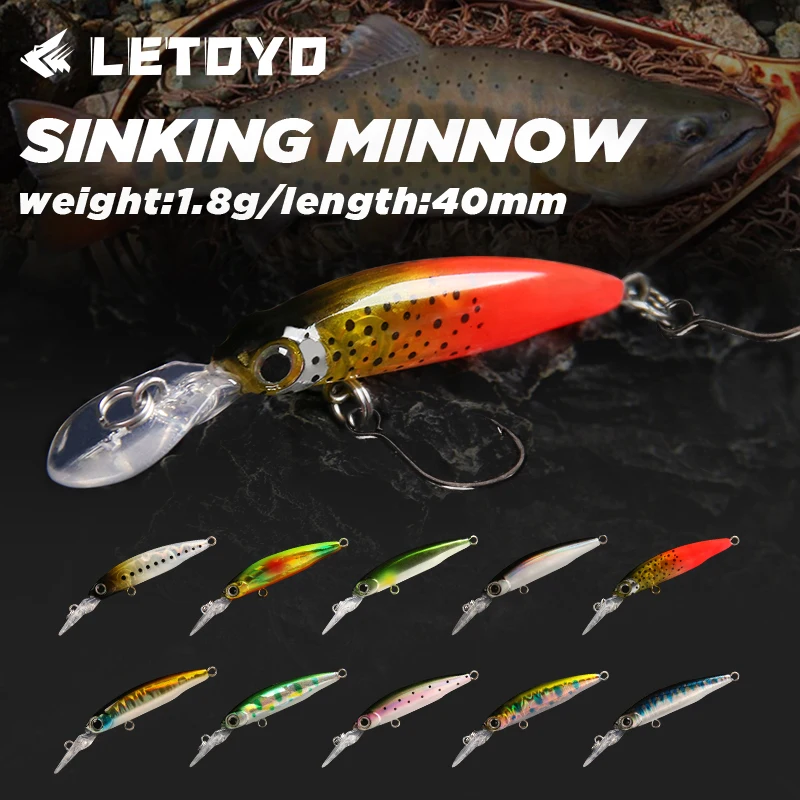 LETOYO 1,8g/40mm Mini Sinking Minnow Köder Longtongue Platte Minnow Angeln Köder Mit Einzel Haken Laser Beschichtung Forelle lockt