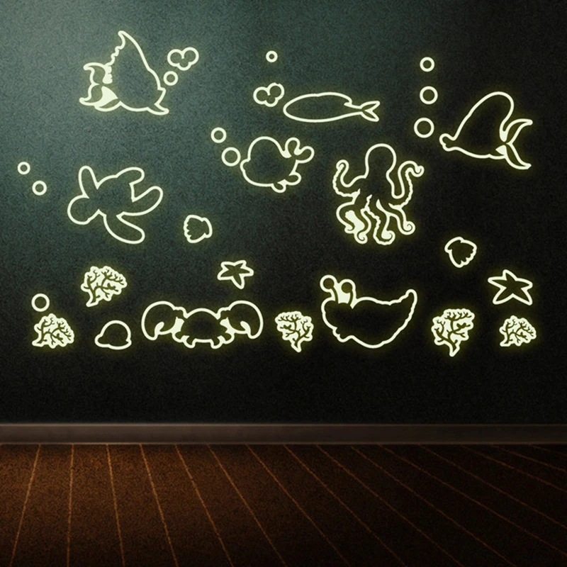 Seabed World Luminous Stickers Glow in the Dark Nemo Fish Dolphin Anime Wall Decals for Kids Room Bathroom Tile Home Decorations