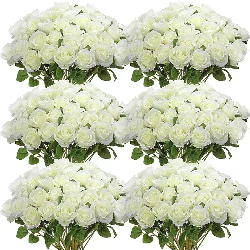 50 Pcs Artificial Flowers Silk Roses Bouquet for Home Wedding Centerpieces Party Decorations