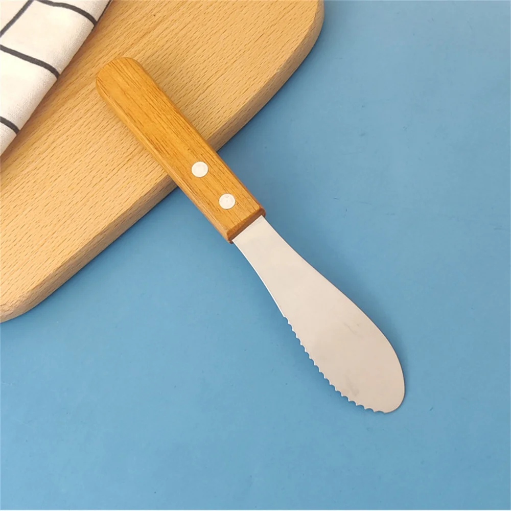 Description Picture 5 of itemButter Knife Cheese Jam Smear Tableware Wood Handle Scraper Breakfast Sandwich Cheese Slicer Knife Dinner Knives Kitchen Gadget