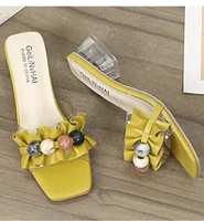 Zapatillas Frías Mujer Verano Nuevo Estilo Francés Transparente Cuentas Plisadas Con Arrastre Fresco De Playa En Cristal - Image 4