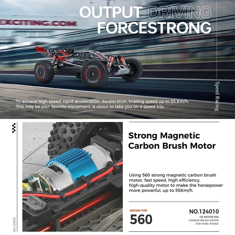 WLtoys 124010 55KM/H RC Car Professional Racing Vehicle 4WD Off-road Electric High Speed Drift Remote Control Toys for Children 3