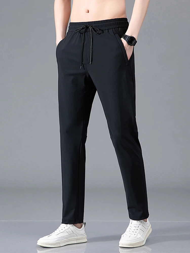 Summer Zip Pockets Men's Sweatpants Breathable Quick Dry Stretch Nylon Casual Track Pants Big Size Straight Sport Trousers 8XL