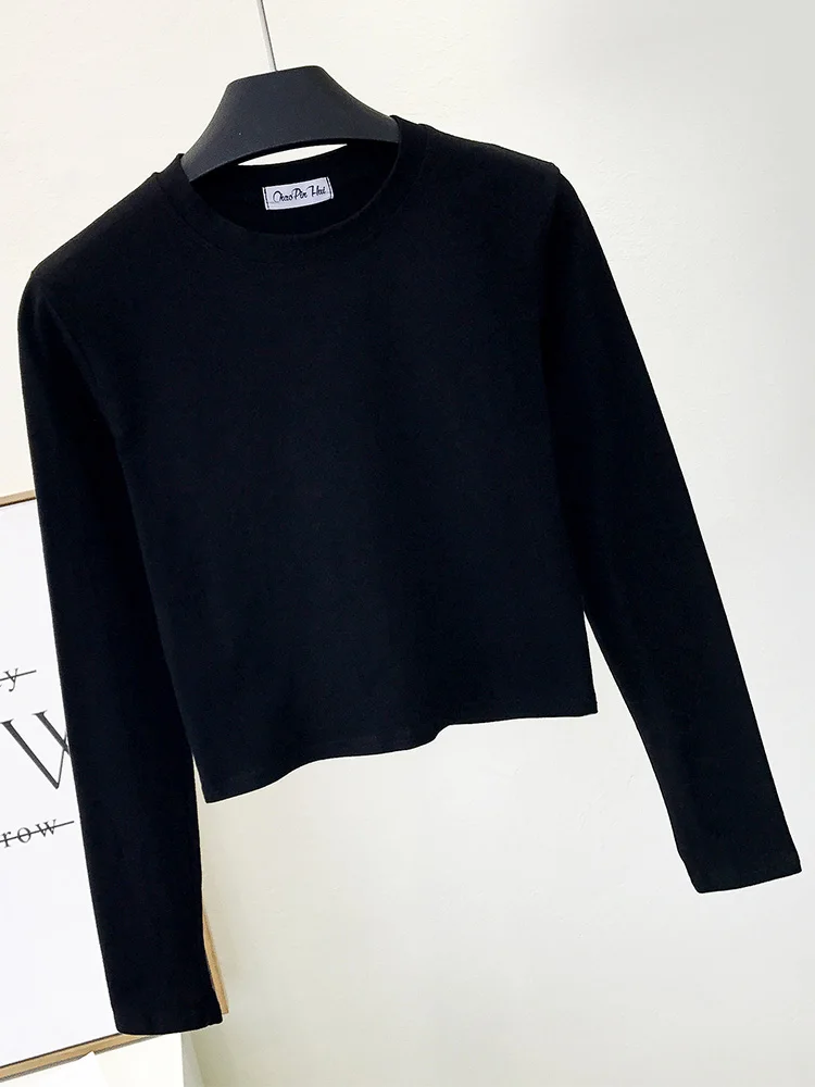 Sexy Black Cotton Women's Clothing O-Neck Long Sleeve Navel Autumn Base Women's Clothing Fashion Casual Ropa Mujer 2
