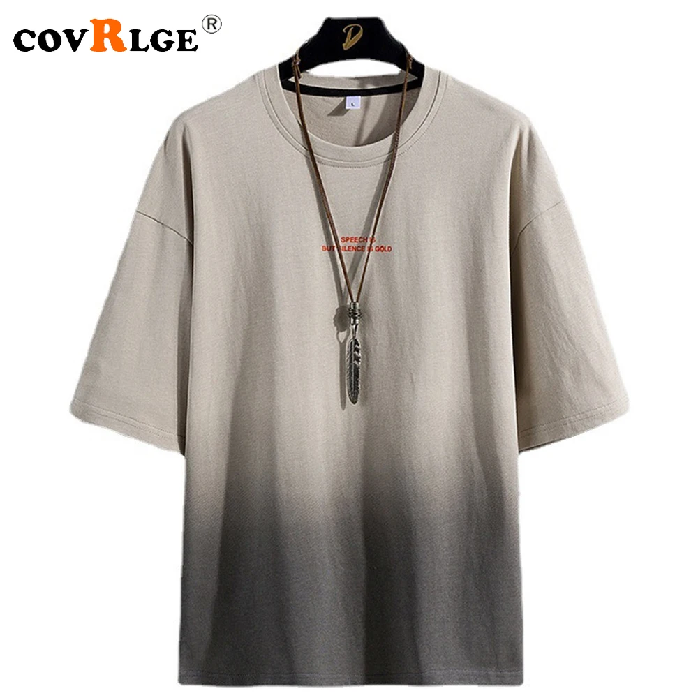 

Covrlge Summer Mens T-shirts Gradient Casual Cotton Short Sleeve T-shirt Round Neck Loose Five-part Sleeve Bottoming Tees MTS787