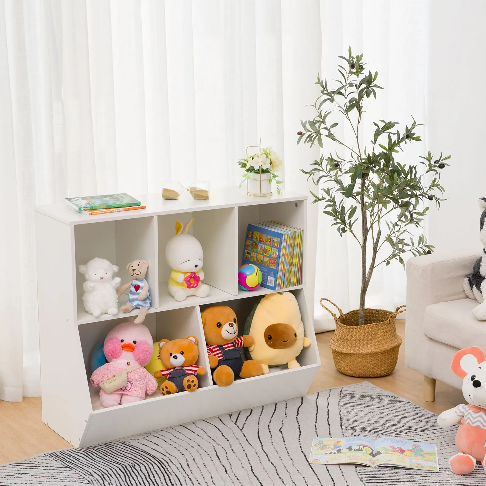 Kids Bookshelf, Bookcase Footboard, Toy Storage Cubby, Children's Toy Shelf, 35.4" L Toy Storage Cabinet Fit for Children's Room 3