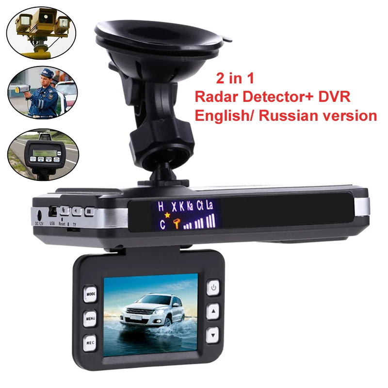 

2 in 1 DVR Dash Camera 2.4" LCD Video Recorder Car Detector Radar Full Band Anti Laser Radar Detector Russian/ English Version