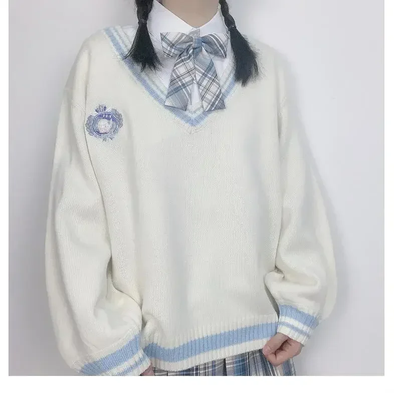 

Sweater Outwear Uniform Sweet Knitted College Style Korean Tops School V-neck Female Japanese Loose Student Pullover