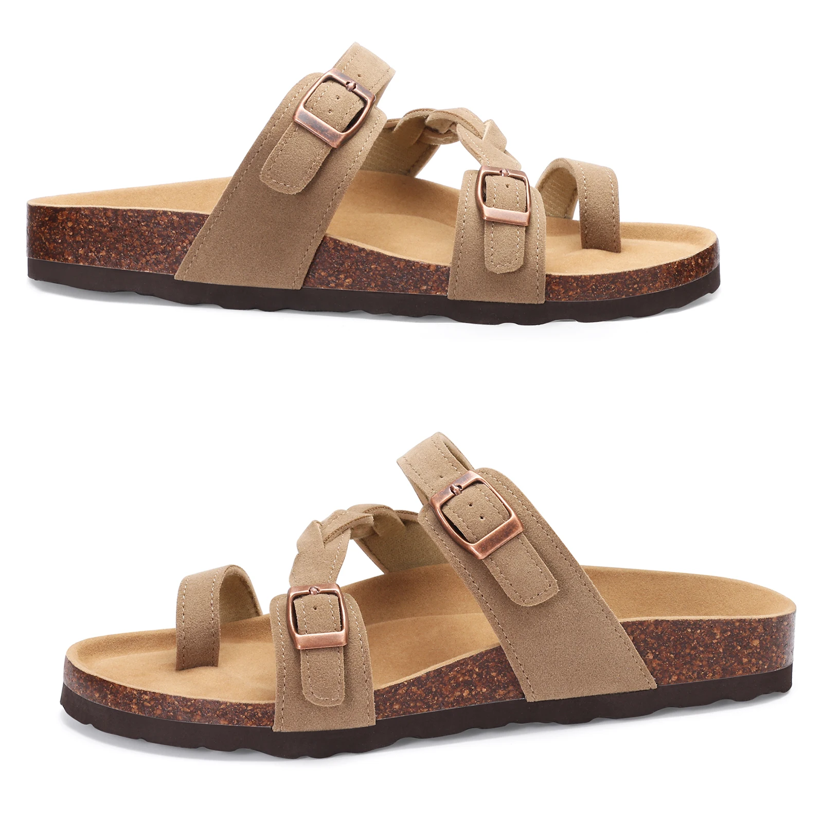 Shevalues Lässige Damen-Slipper, modische Outdoor-Sandalen, flache Kork-Slides, rutschfeste Damen-Sandalen mit verstellbarer Schnalle – Detail 13