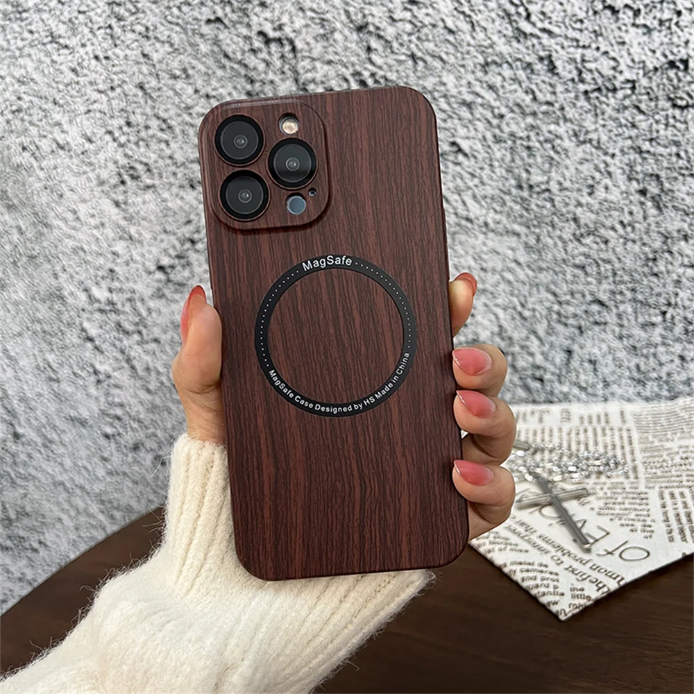 Retro Wood Grain For Magsafe Magnetic Wireless Charger Case For iPhone 13 12 Pro Max 13Promax HD Camera Lens Film Glass Cover magsafe charger wireless