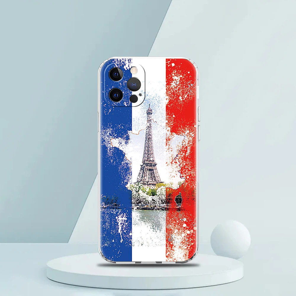 Clear Shockproof Silicone TPU Phone Case with France Flag Design