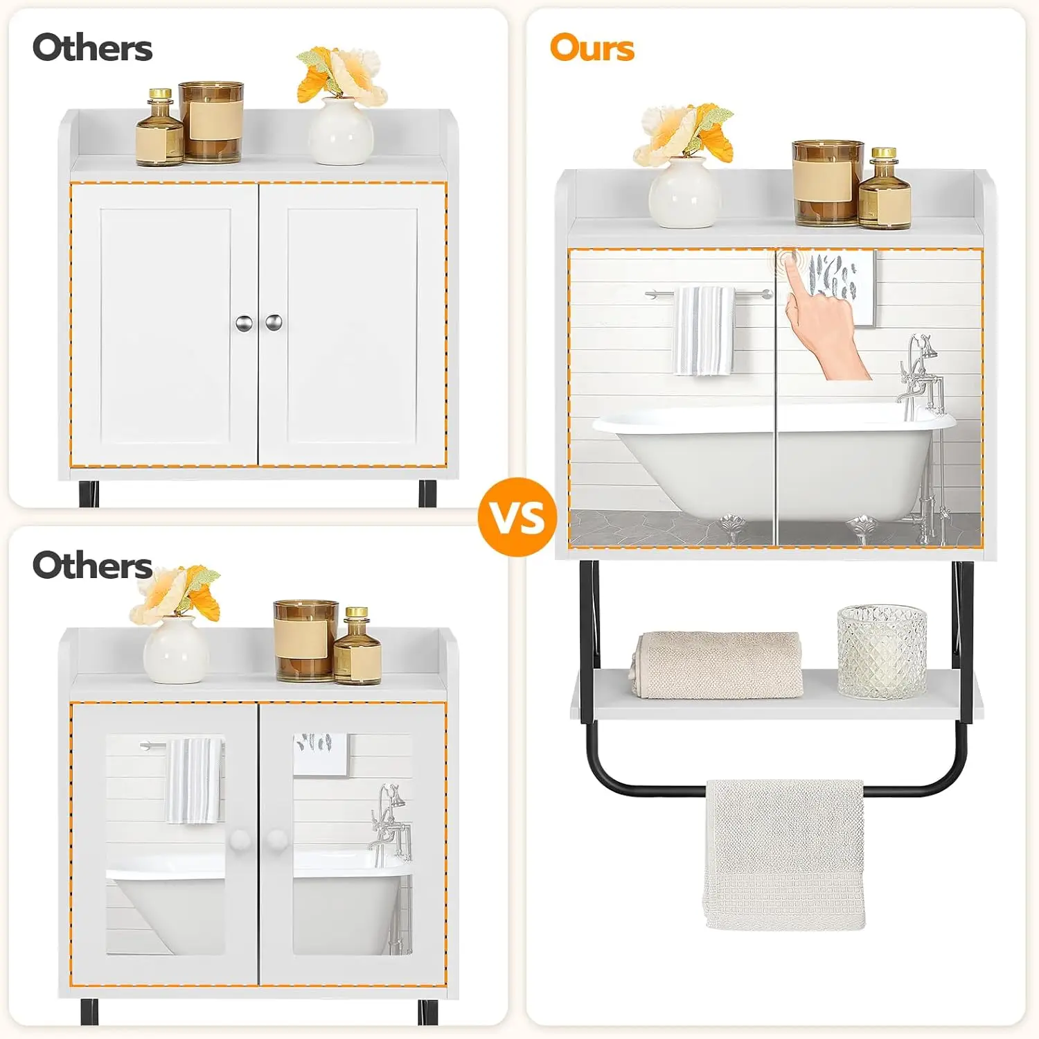 Medicine Wall Cabinet with Mirror, Bathroom Storage Cabinet with Hidden Space and Towel Bar, Double Mirrored Doors