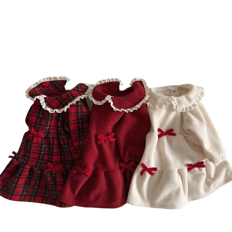 Cute Autumn Kids Dress for Girls with Lace and Bow