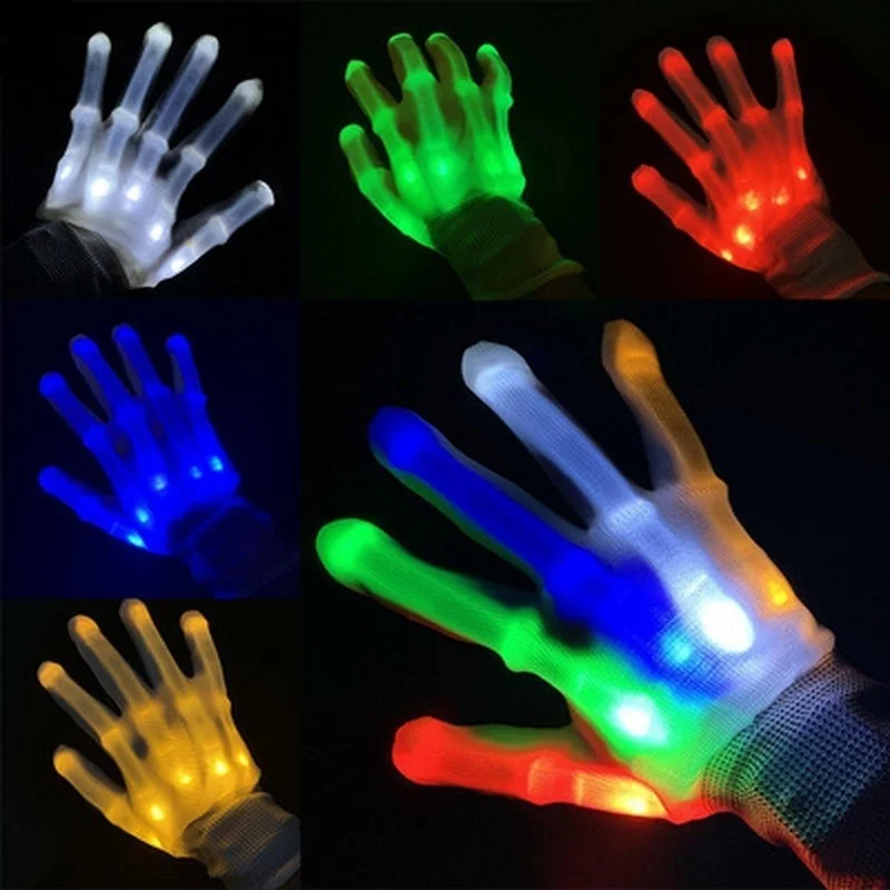 Glow Gloves 1 Pair Halloween LED Luminous Gloves Christmas Decoration Event Party Supplies