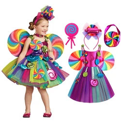 2023 Fairy Angel Colorful Candy Princess Dress for Girls Halloween Kids Carnival Masquerade Stage Show Party Cosplay Costume