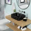 19"x15" Black and Gray Marble Pattern Ceramic Rectangular Vessel Bathroom Sink 4